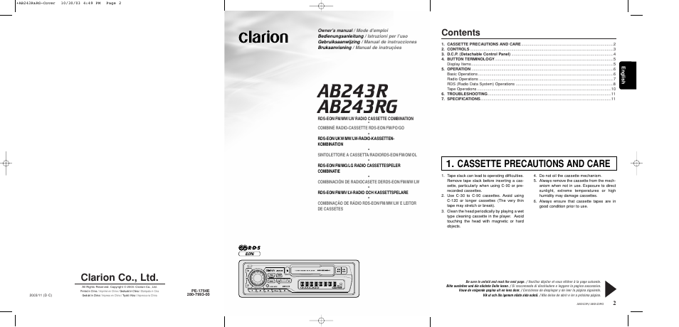 Clarion AB243R AB243RG User Manual | 10 pages