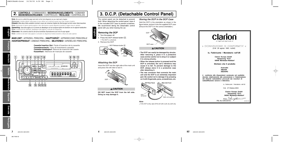 D.c.p. (detachable control panel) | Clarion AB243R AB243RG User Manual | Page 3 / 10