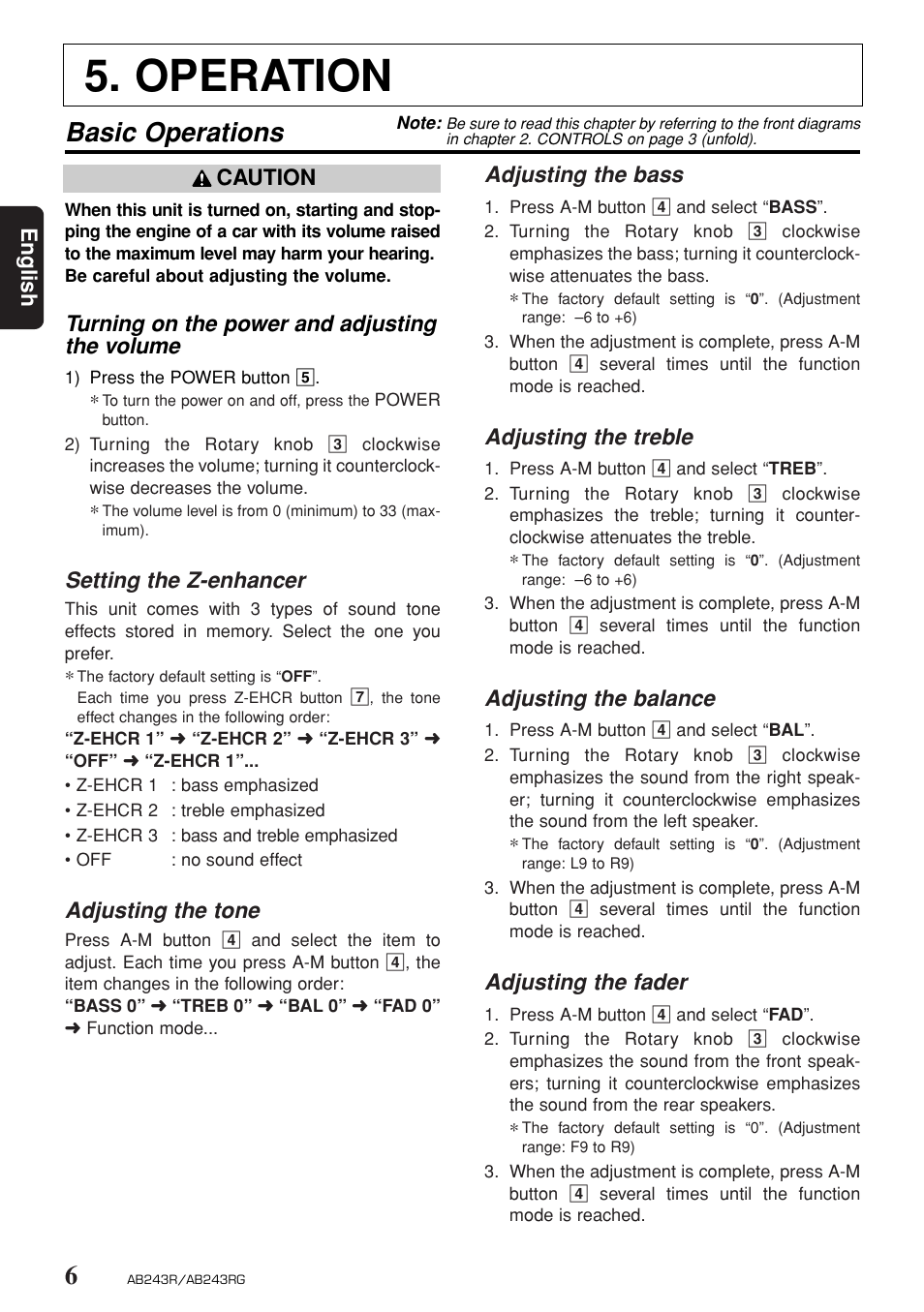 Operation, Basic operations | Clarion AB243R AB243RG User Manual | Page 5 / 10