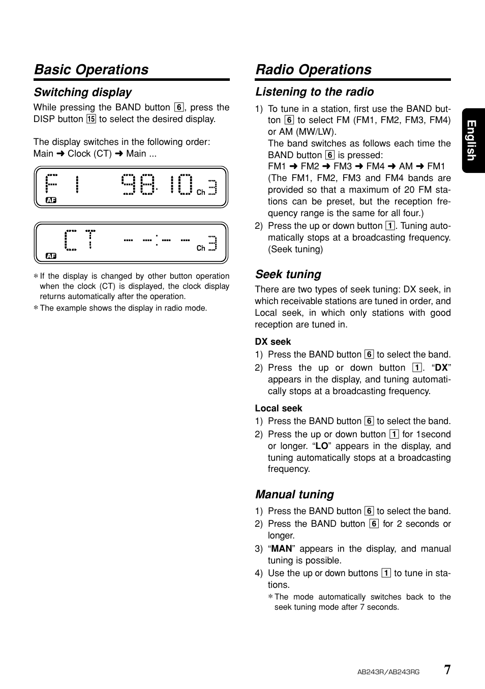 Radio operations, Basic operations | Clarion AB243R AB243RG User Manual | Page 6 / 10