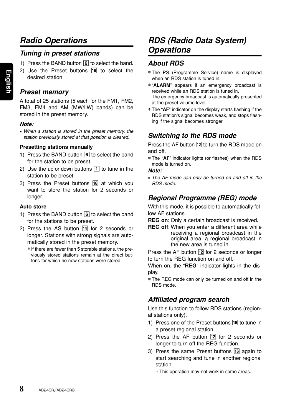 Rds (radio data system) operations | Clarion AB243R AB243RG User Manual | Page 7 / 10