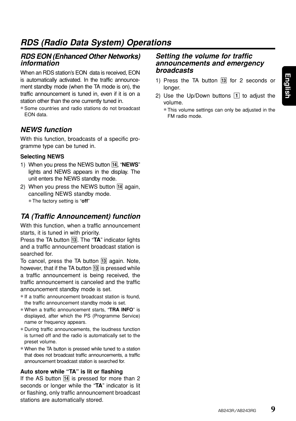 Rds (radio data system) operations | Clarion AB243R AB243RG User Manual | Page 8 / 10
