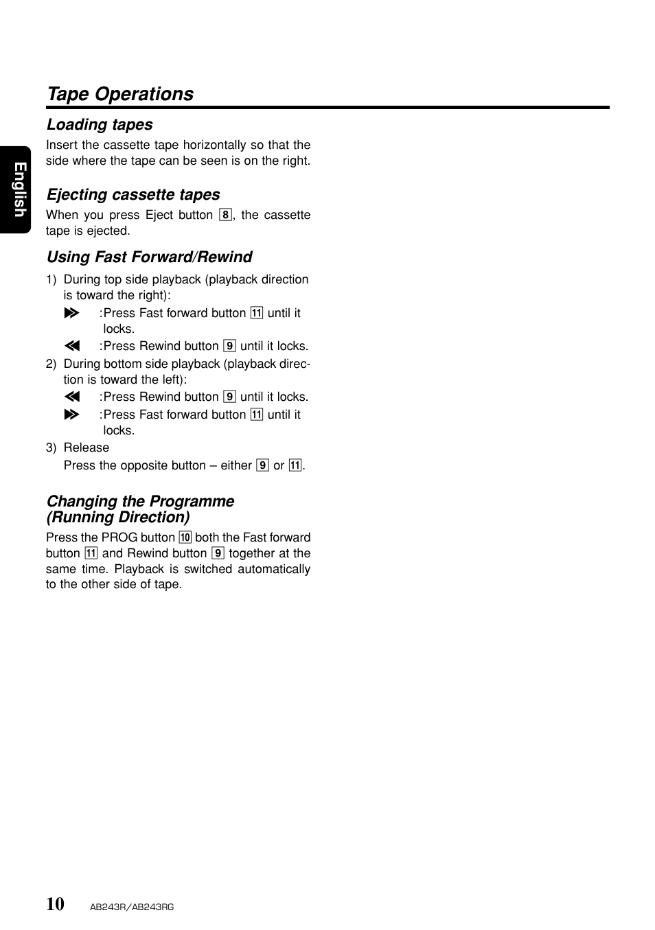 Tape operations | Clarion AB243R AB243RG User Manual | Page 9 / 10