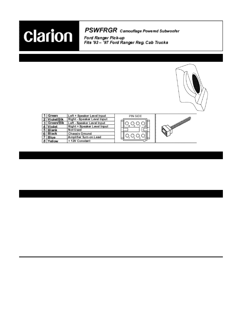 Clarion PSWFRGR User Manual | 4 pages