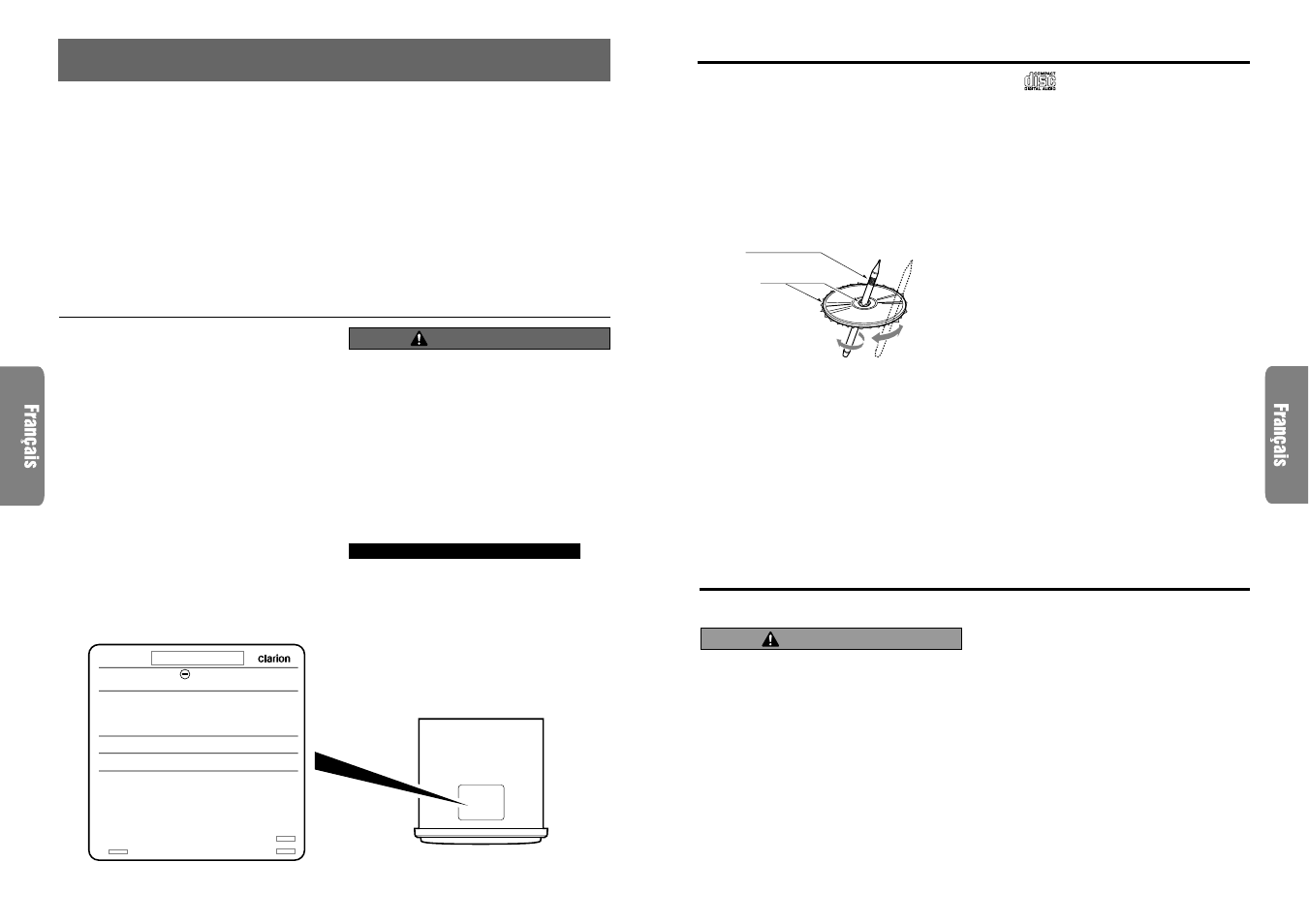 Précautions, Manipulation des disques compacts, Console rabattable | Précaution | Clarion XDZ716 User Manual | Page 20 / 53