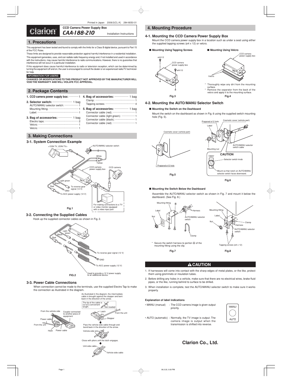 Clarion CAA-188-210 User Manual | 1 page
