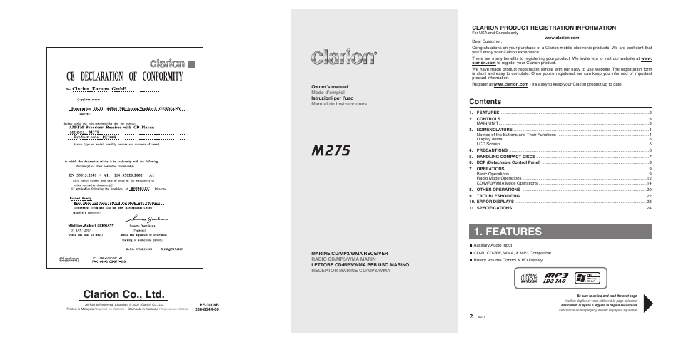 Clarion M275 User Manual | Page 2 / 25