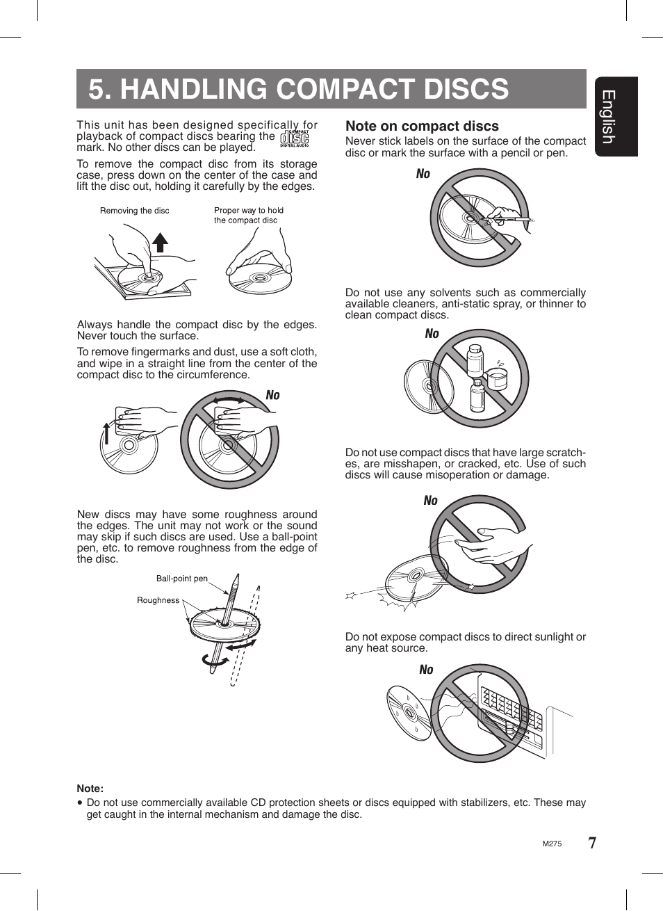 Handling compact discs, 7english | Clarion M275 User Manual | Page 5 / 25