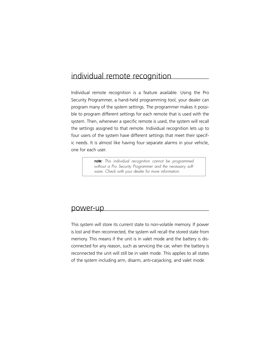 Individual remote recognition, Power-up | Clarion S100 User Manual | Page 21 / 36