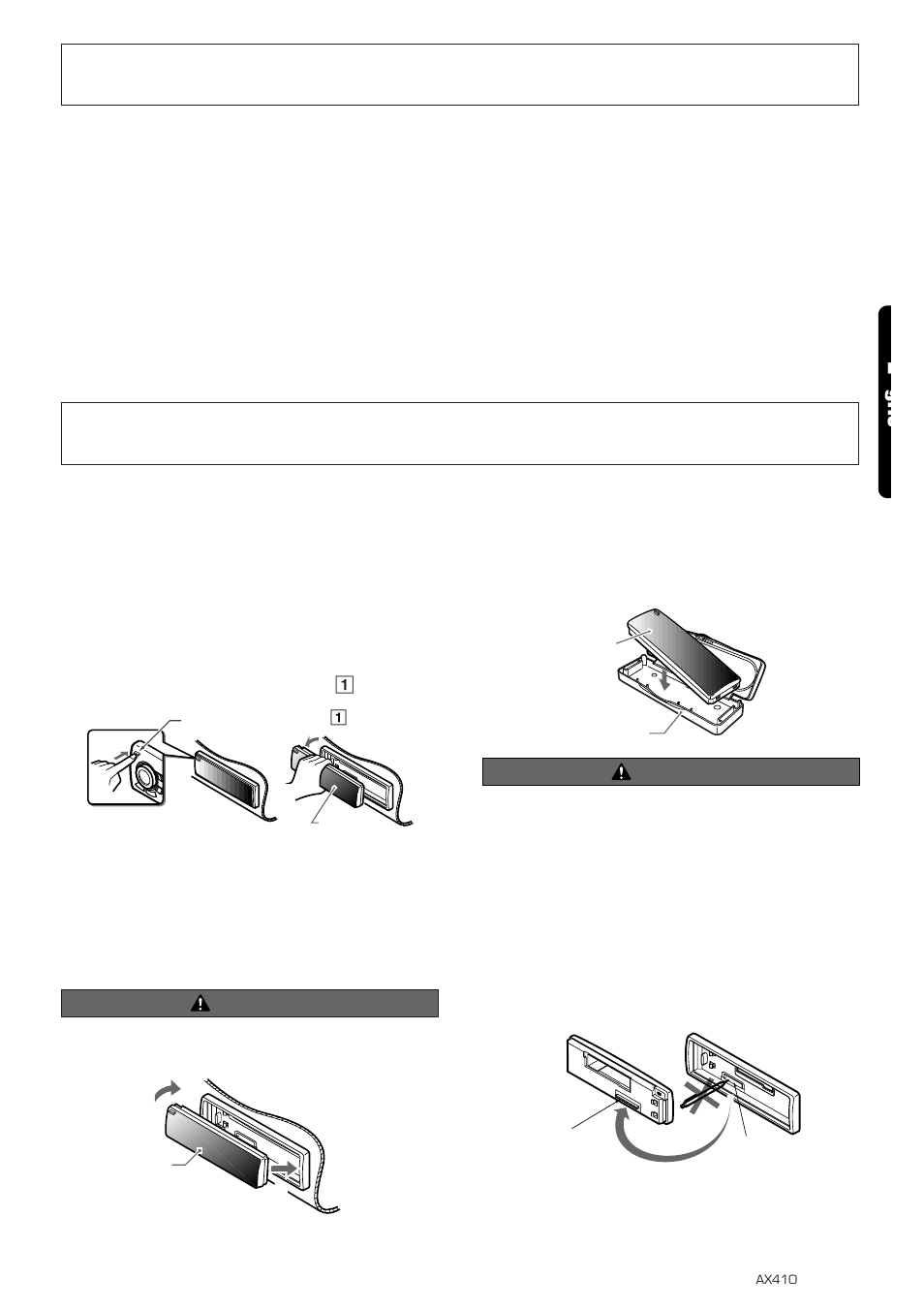 E glis, Removing the dcp, Attaching the dcp | Storing the dcp in the dcp case, Caution | Clarion AX410 User Manual | Page 5 / 14