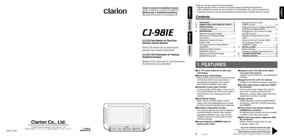 Clarion CJ-981E User Manual | Page 15 / 15