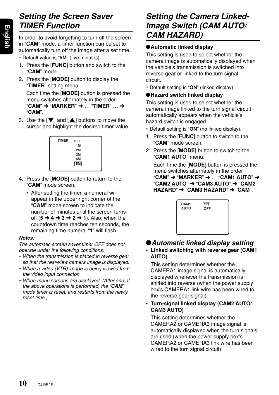 Setting the screen saver timer function, Automatic linked display setting, English | Clarion CJ-981E User Manual | Page 8 / 15
