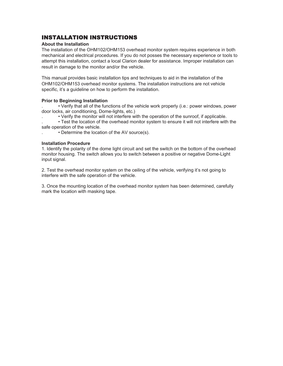 Clarion OHM102/OHM153 User Manual | Page 14 / 22
