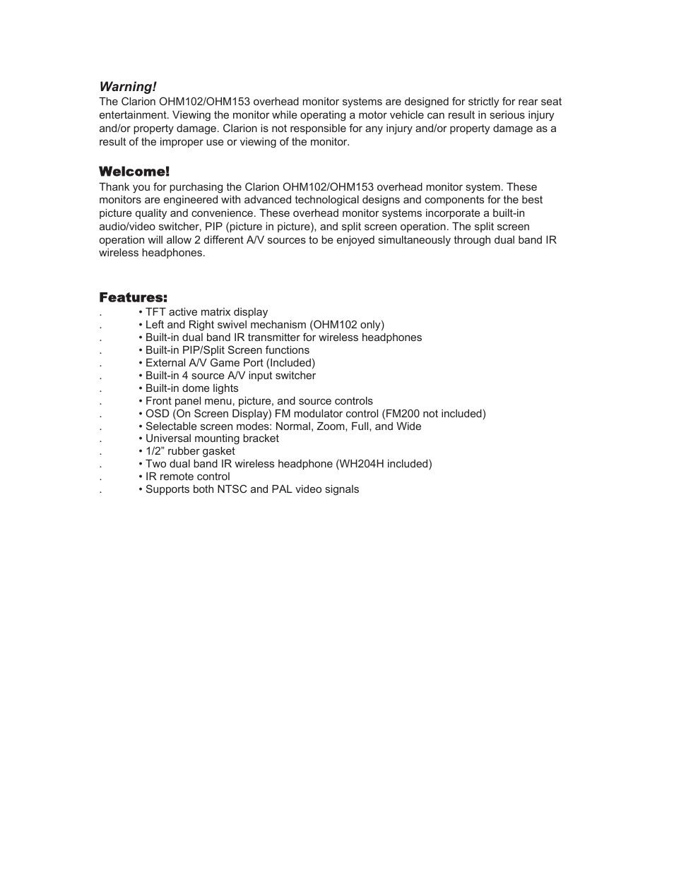 Clarion OHM102/OHM153 User Manual | Page 2 / 22