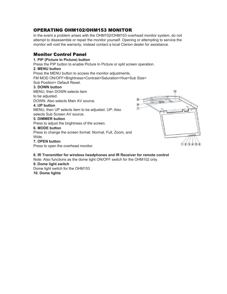 Clarion OHM102/OHM153 User Manual | Page 7 / 22