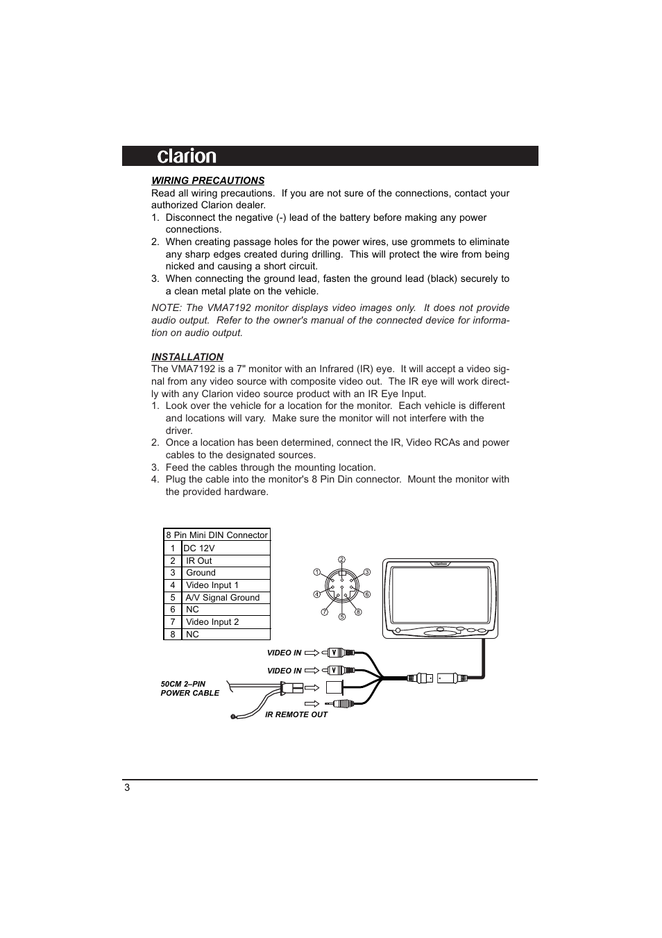 Vma7192 | Clarion VMA7192 User Manual | Page 4 / 7