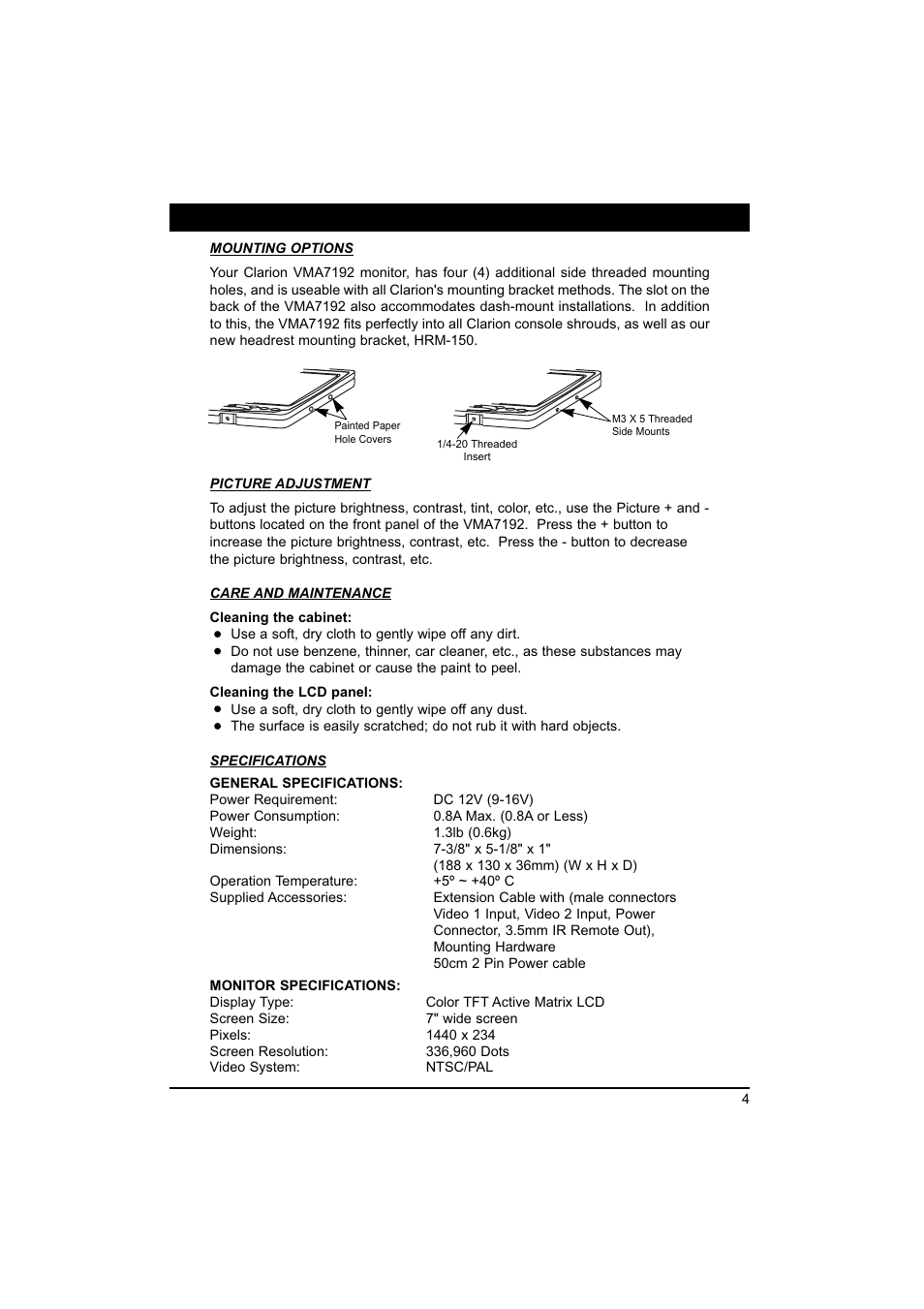 Owner’s manual | Clarion VMA7192 User Manual | Page 5 / 7