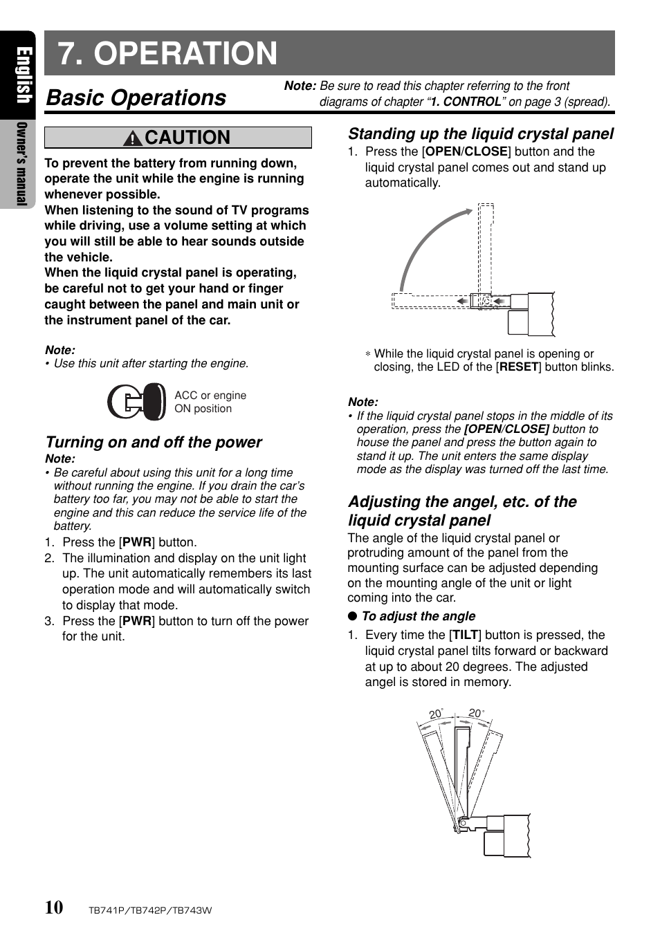 Operation, Basic operations, English | Caution | Clarion TB743W User Manual | Page 10 / 30