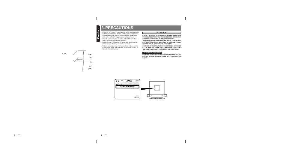 Precautions, Xmd3, English | Caution | Clarion XMD3 User Manual | Page 3 / 22