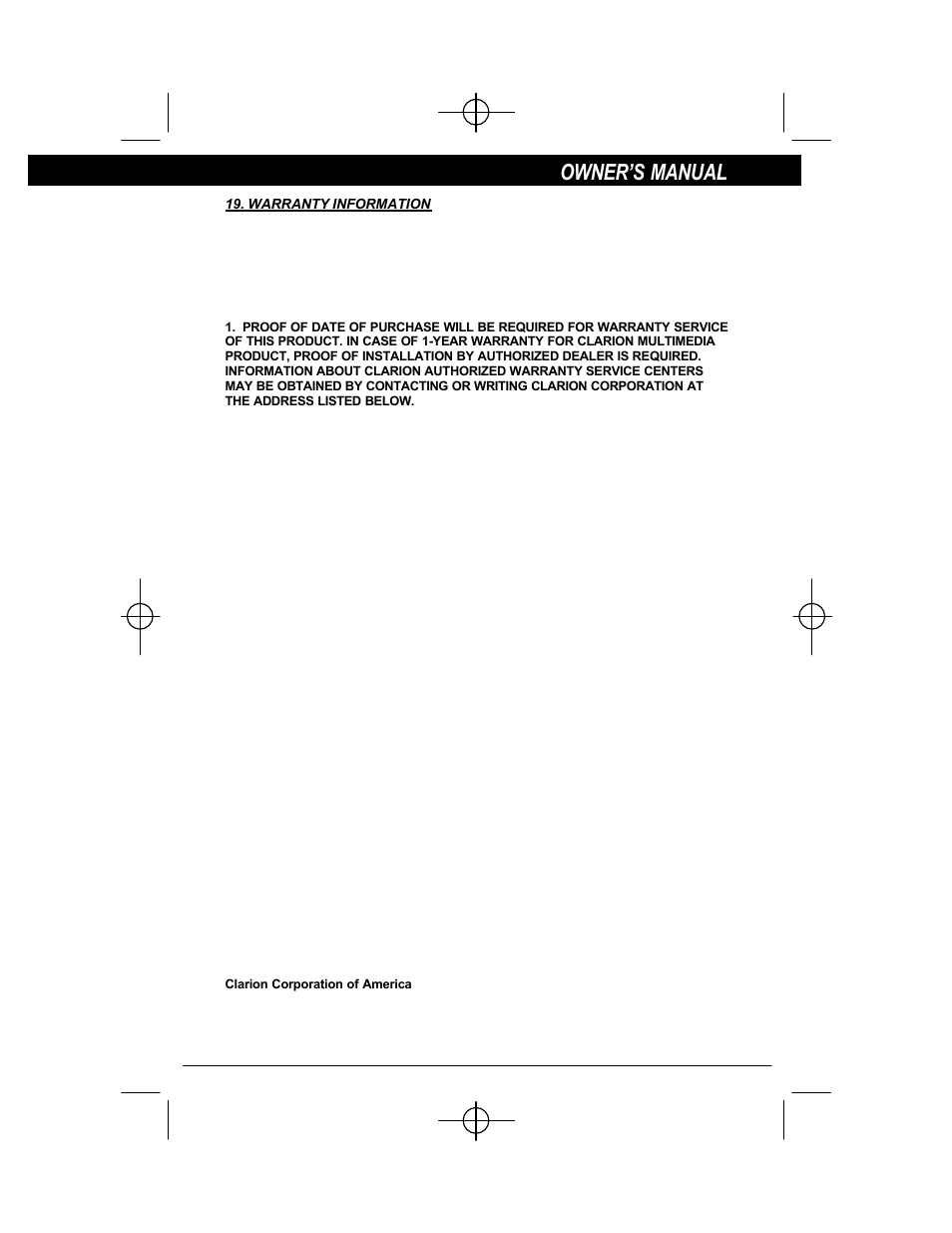Owner’s manual | Clarion OHM720 User Manual | Page 13 / 14