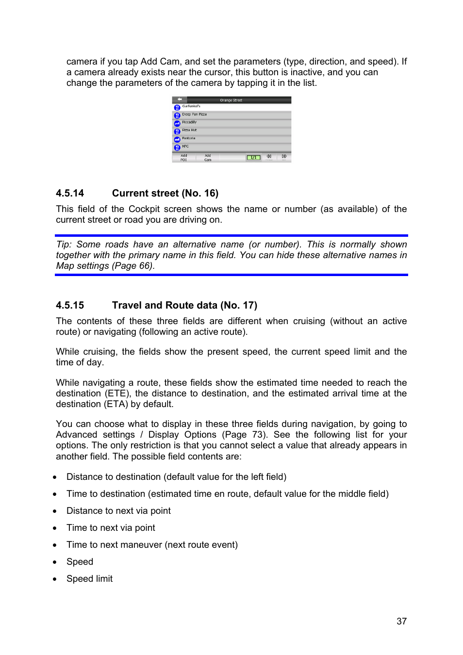Current street (no. 16), Travel and route data (no. 17) | Clarion N.I.C.E. 430 User Manual | Page 100 / 158