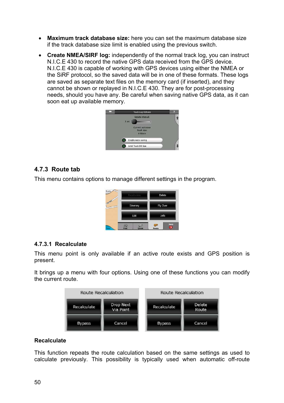 Route tab, Recalculate | Clarion N.I.C.E. 430 User Manual | Page 113 / 158