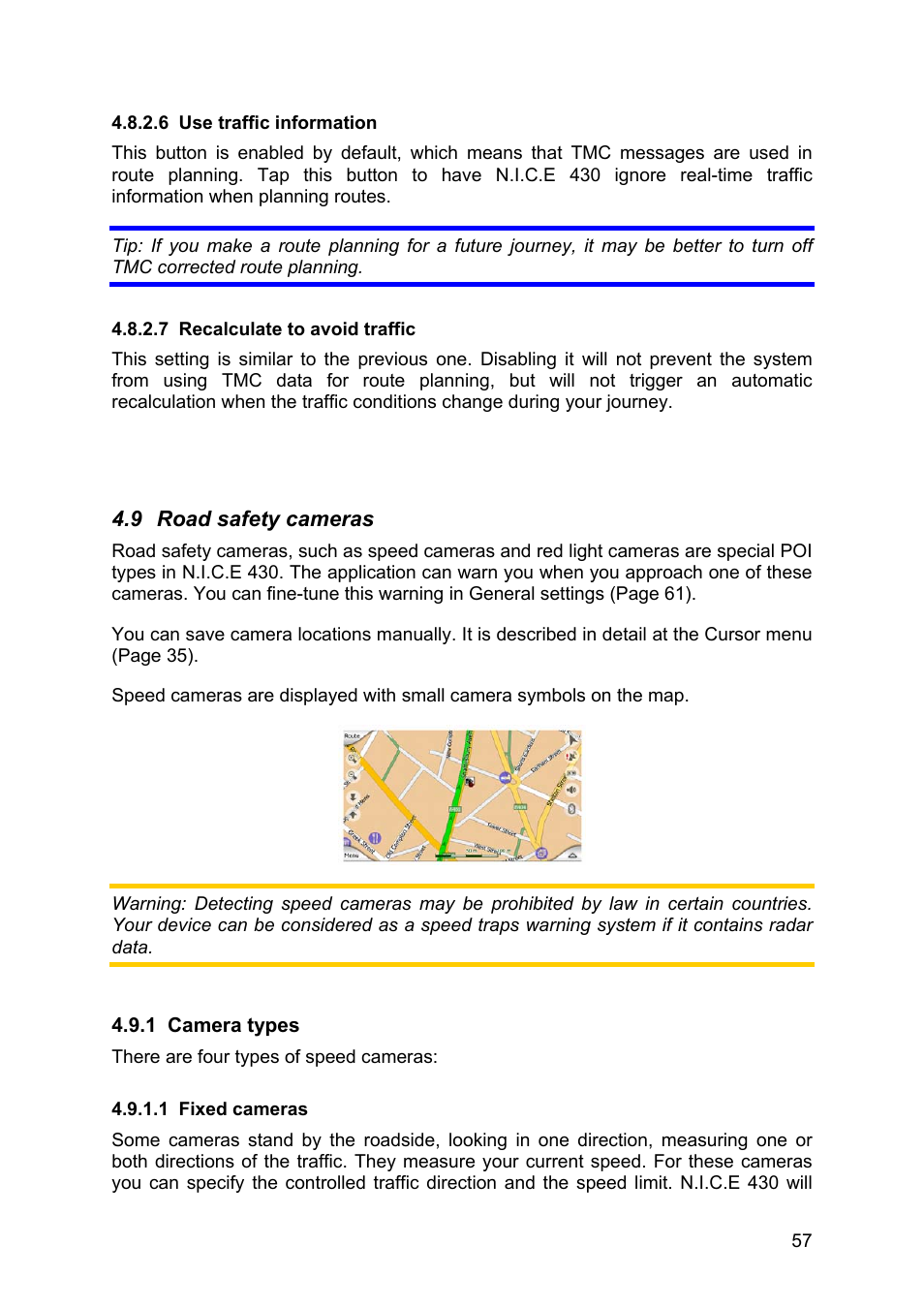 Use traffic information, Recalculate to avoid traffic, Road safety cameras | Camera types, Fixed cameras | Clarion N.I.C.E. 430 User Manual | Page 120 / 158
