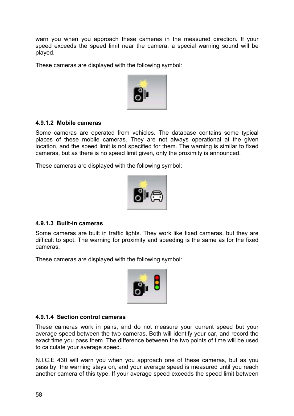 Mobile cameras, Built-in cameras, Section control cameras | Clarion N.I.C.E. 430 User Manual | Page 121 / 158
