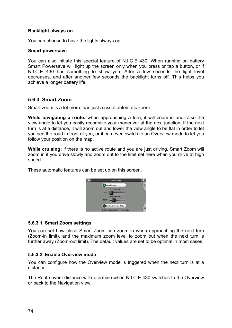 Smart zoom, Smart zoom settings, Enable overview mode | Clarion N.I.C.E. 430 User Manual | Page 137 / 158