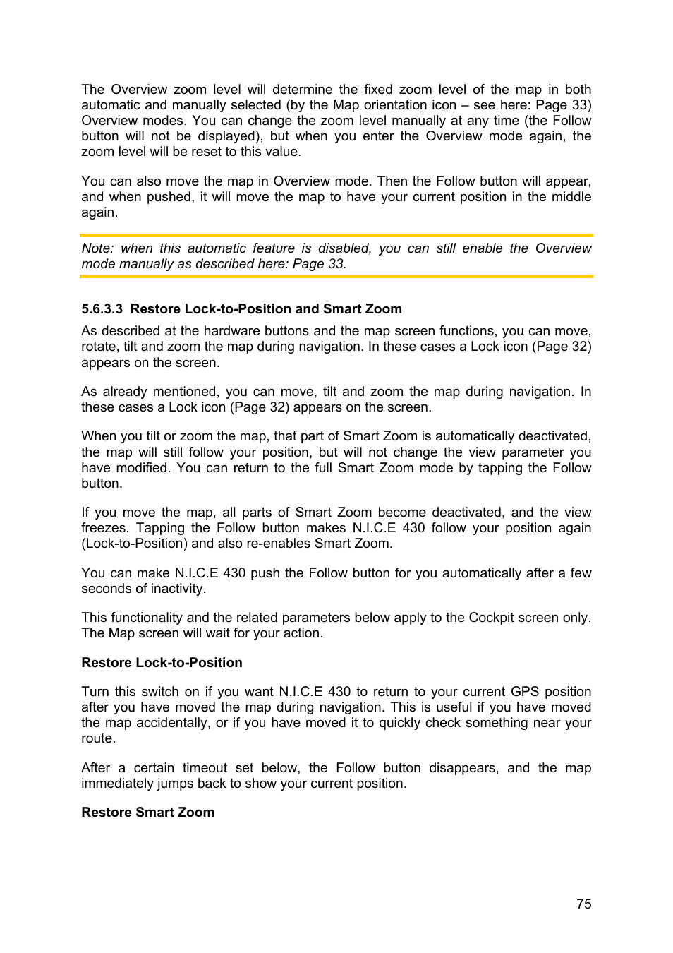 Restore lock-to-position and smart zoom | Clarion N.I.C.E. 430 User Manual | Page 138 / 158