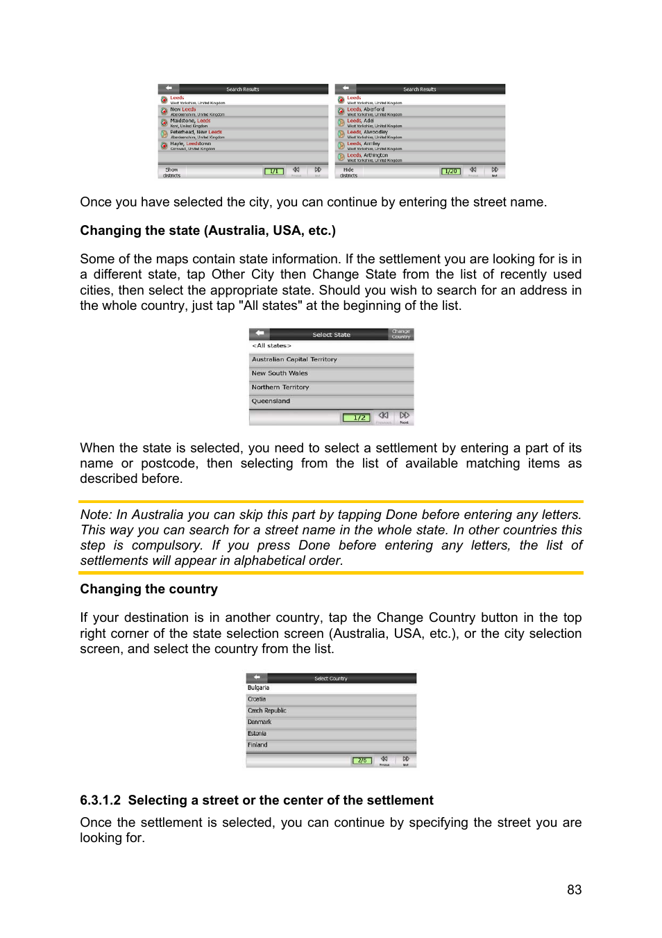 Selecting a street or the center of the settlement | Clarion N.I.C.E. 430 User Manual | Page 146 / 158