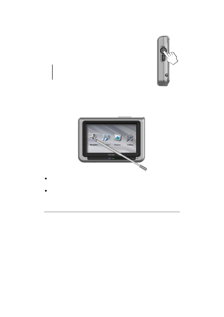 5 operating basics, Turning on and off, Using the stylus | Clarion N.I.C.E. 430 User Manual | Page 17 / 158