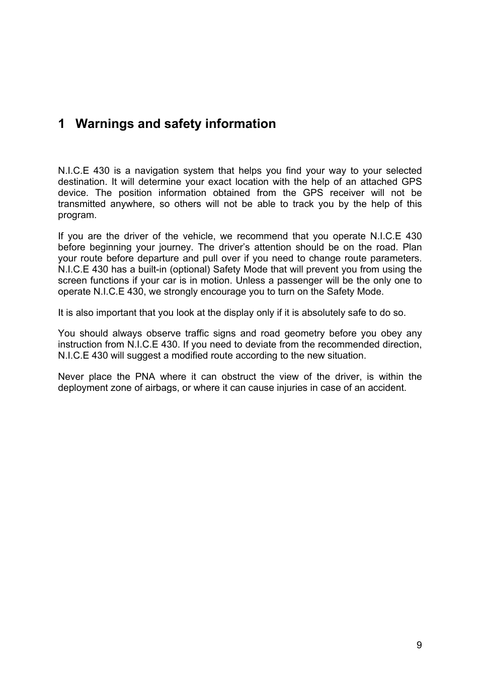 Warnings and safety information, 1 warnings and safety information | Clarion N.I.C.E. 430 User Manual | Page 72 / 158