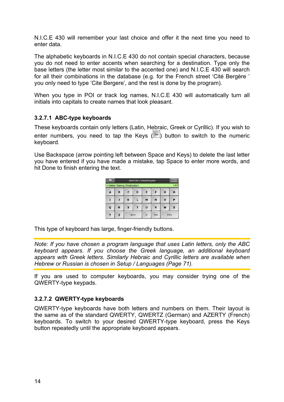 Abc-type keyboards, Qwerty-type keyboards | Clarion N.I.C.E. 430 User Manual | Page 77 / 158