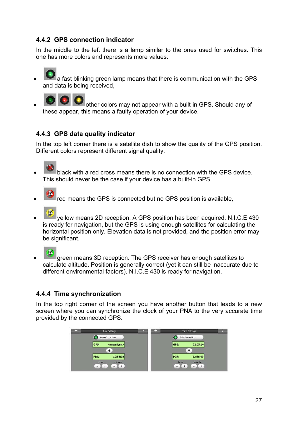 Gps connection indicator, Gps data quality indicator, Time synchronization | Clarion N.I.C.E. 430 User Manual | Page 90 / 158