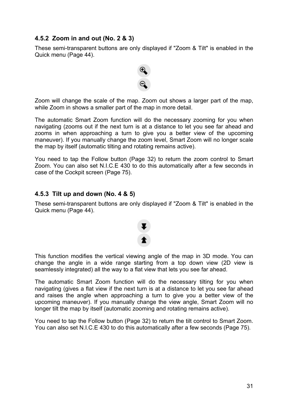 Zoom in and out (no. 2 & 3), Tilt up and down (no. 4 & 5) | Clarion N.I.C.E. 430 User Manual | Page 94 / 158