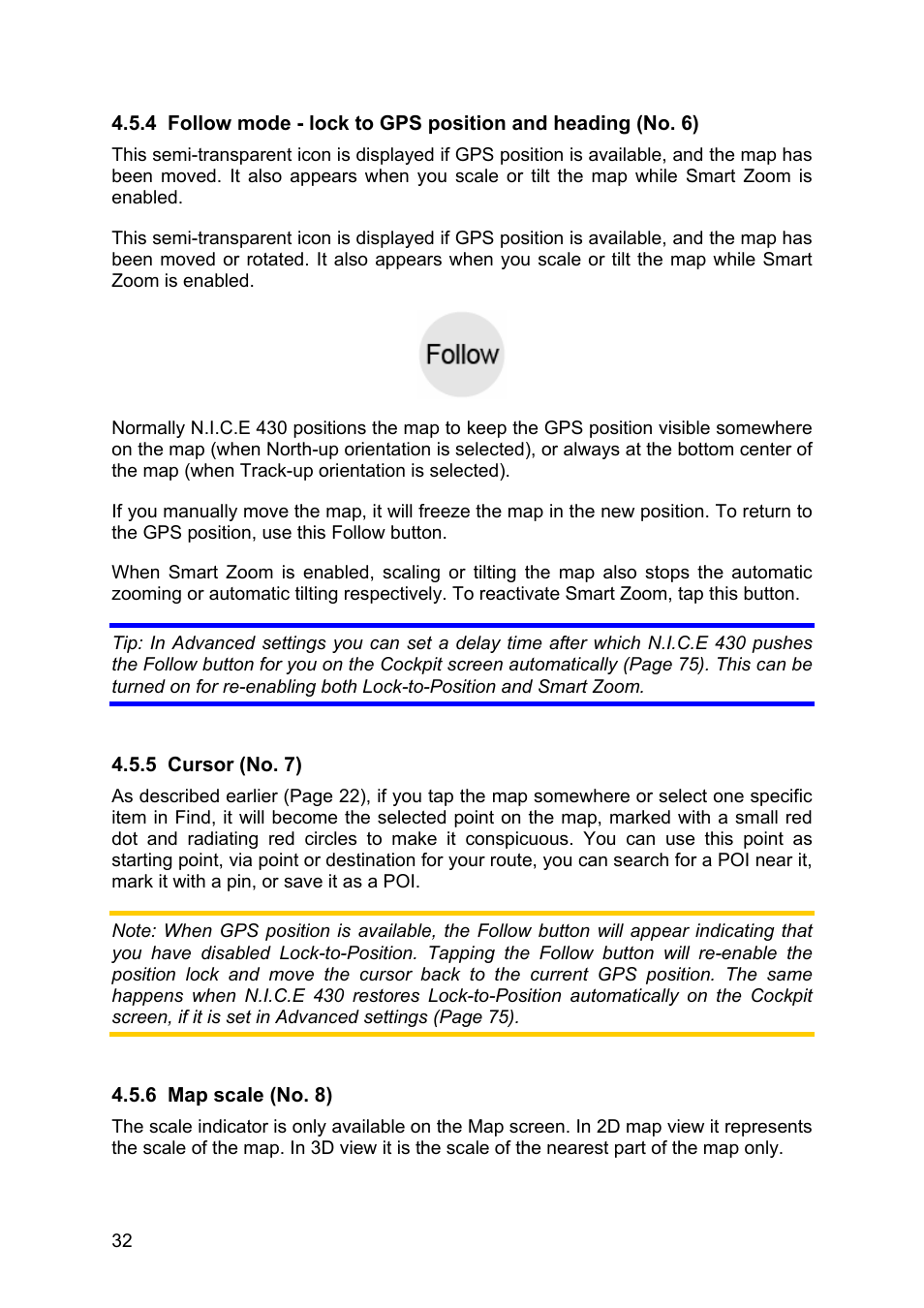 Cursor (no. 7), Map scale (no. 8), Age 32) is active | Clarion N.I.C.E. 430 User Manual | Page 95 / 158