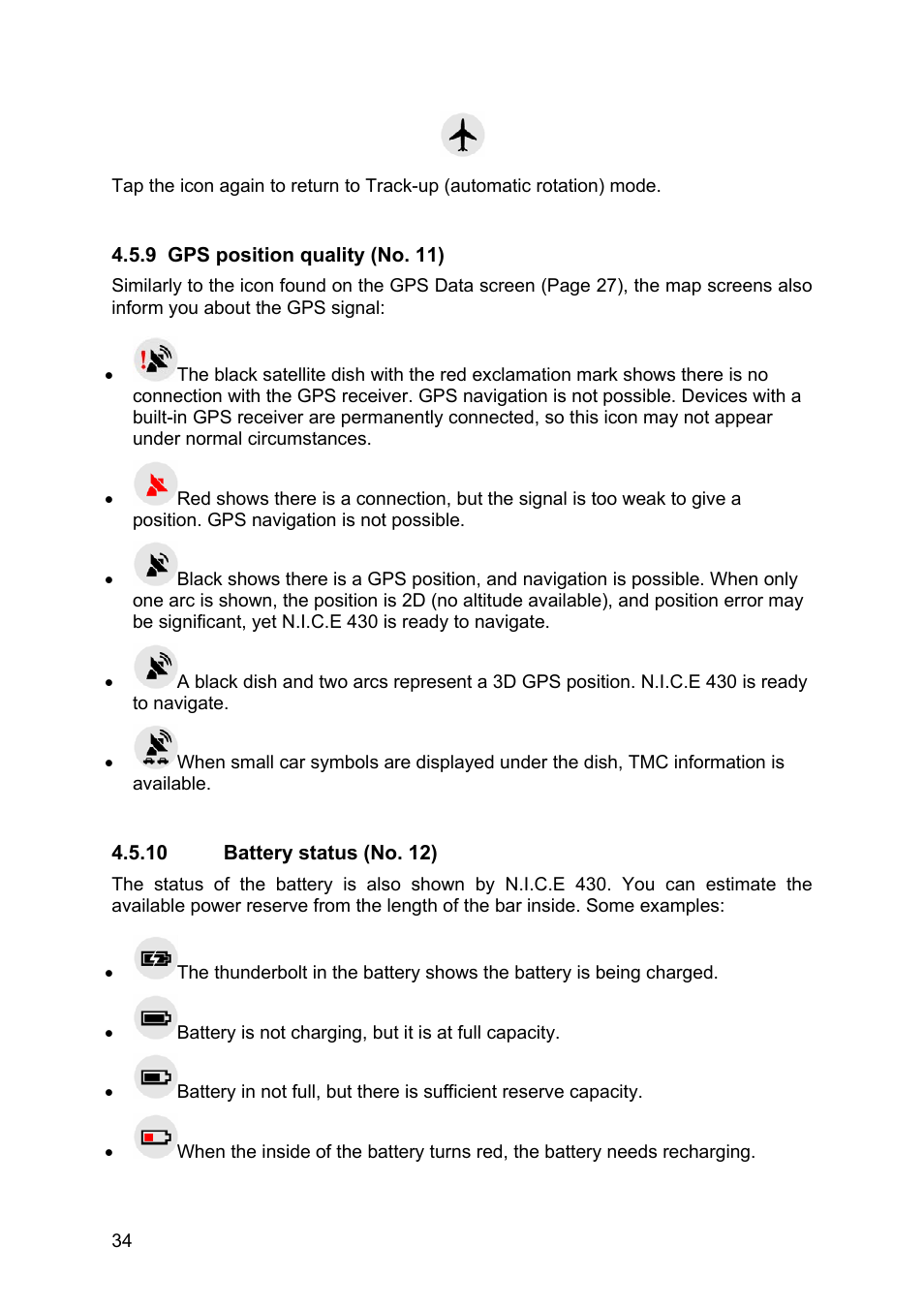 Gps position quality (no. 11), Battery status (no. 12), 10 battery status (no. 12) | Clarion N.I.C.E. 430 User Manual | Page 97 / 158