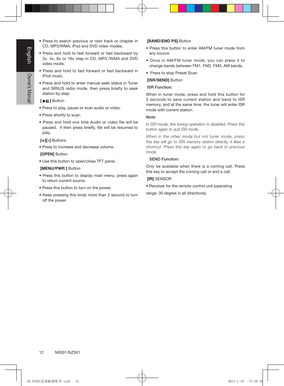 English owner’ s manual | Clarion NX501 User Manual | Page 12 / 159