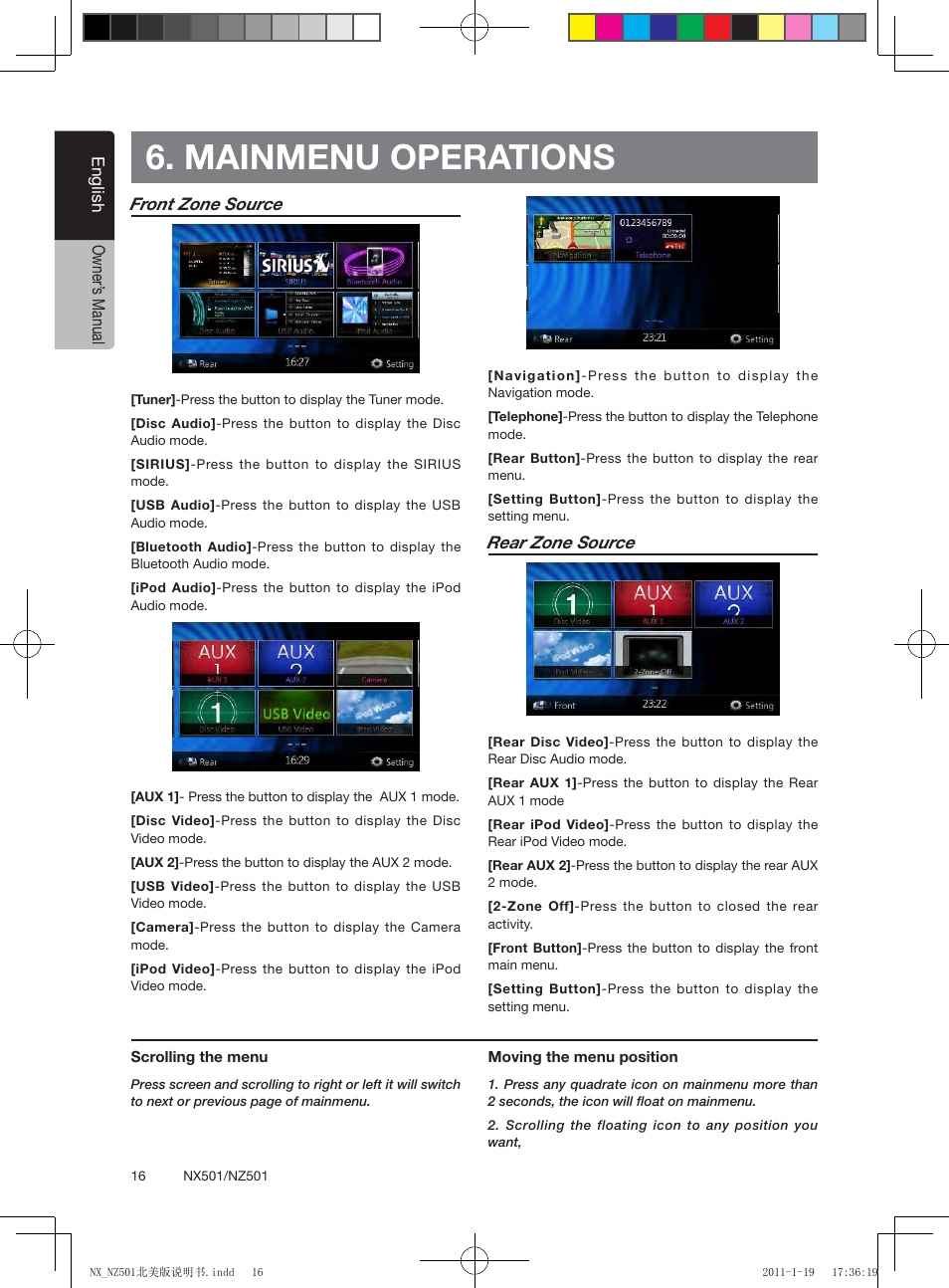 Mainmenu operations | Clarion NX501 User Manual | Page 16 / 159
