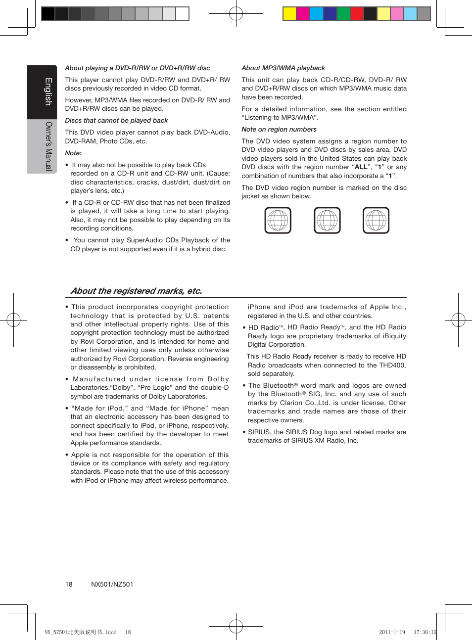 English owner’ s manual, About the registered marks, etc | Clarion NX501 User Manual | Page 18 / 159