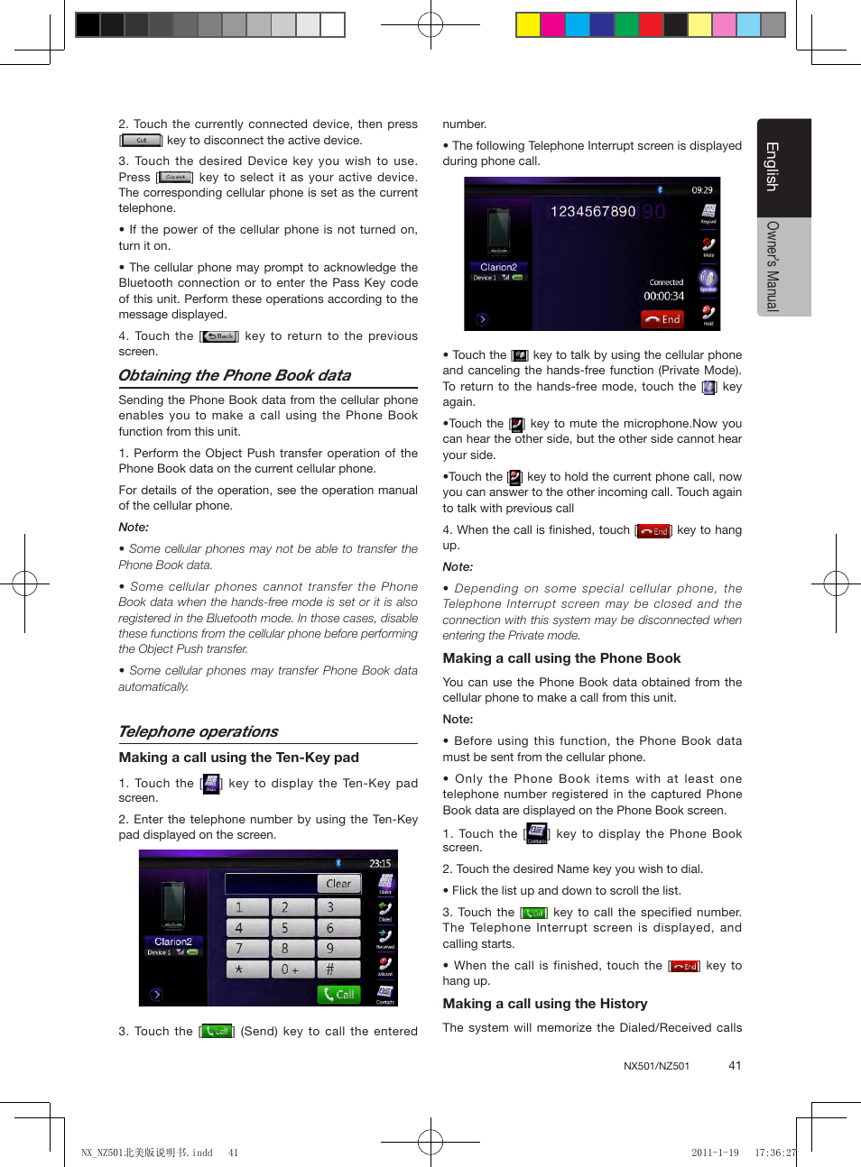 English, English owner’ s manual, Obtaining the phone book data | Telephone operations | Clarion NX501 User Manual | Page 41 / 159