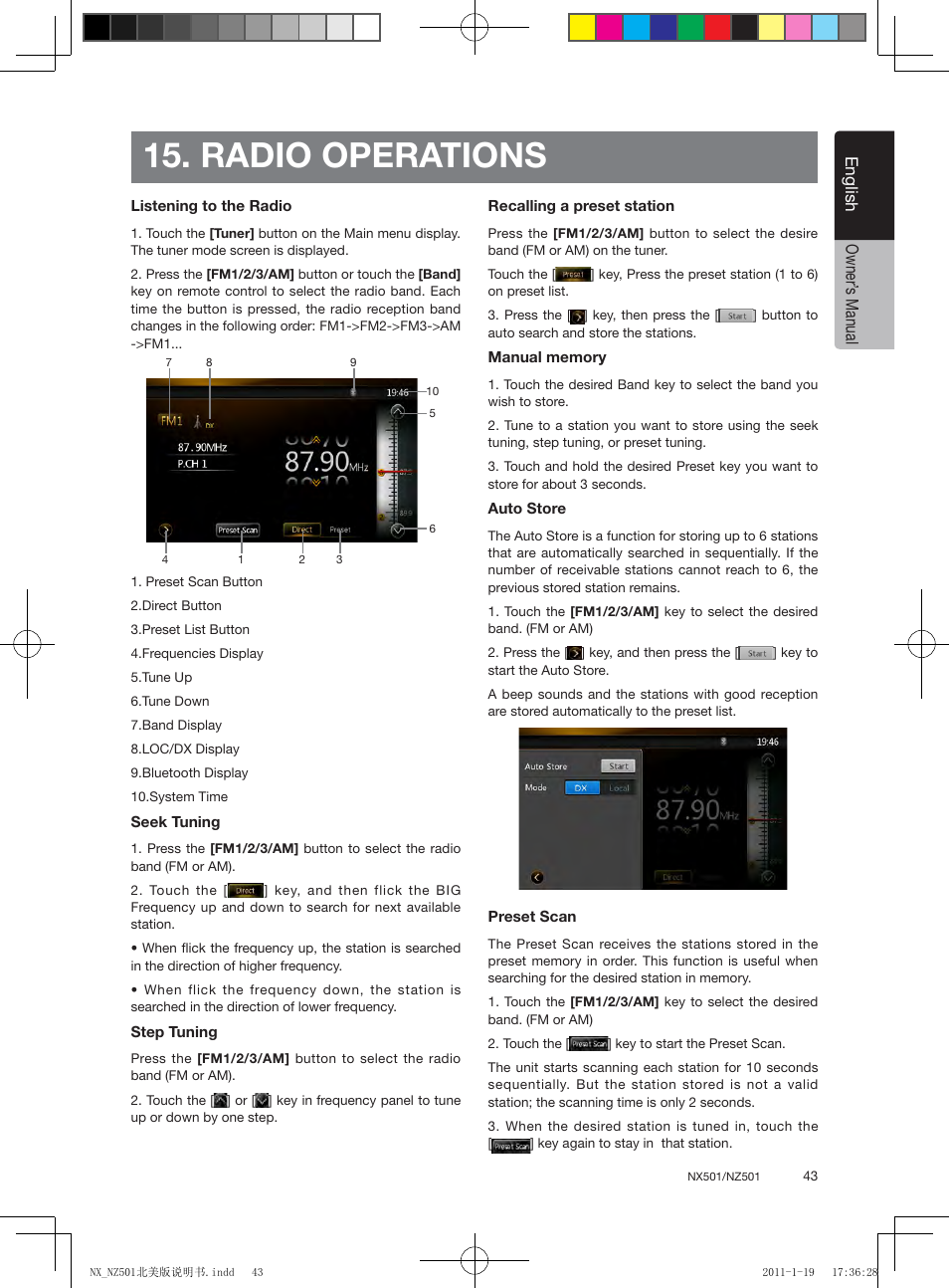 Radio operations, English, English owner’ s manual | Clarion NX501 User Manual | Page 43 / 159