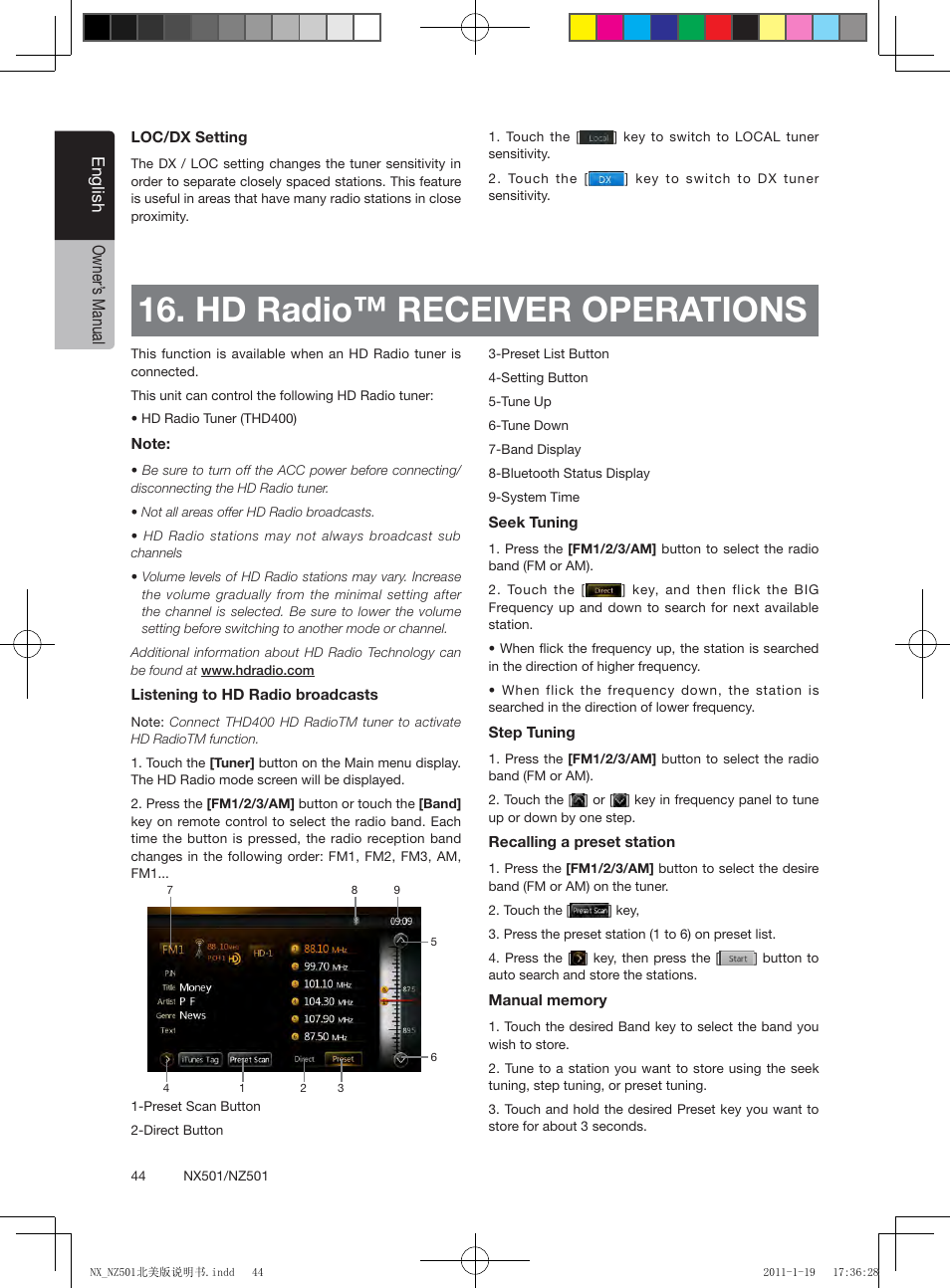 Hd radio™ receiver operations, English owner’ s manual | Clarion NX501 User Manual | Page 44 / 159