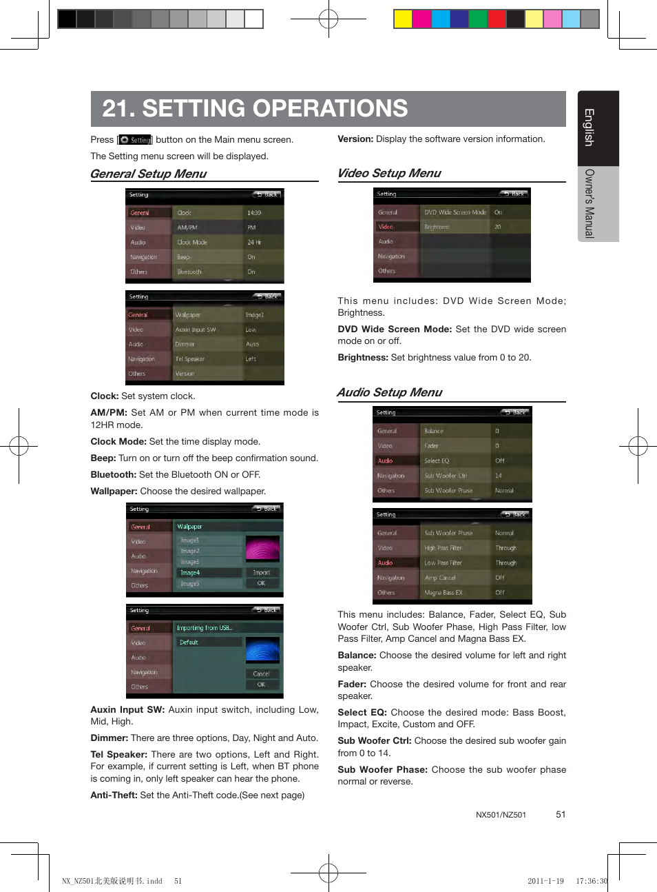 Setting operations | Clarion NX501 User Manual | Page 51 / 159