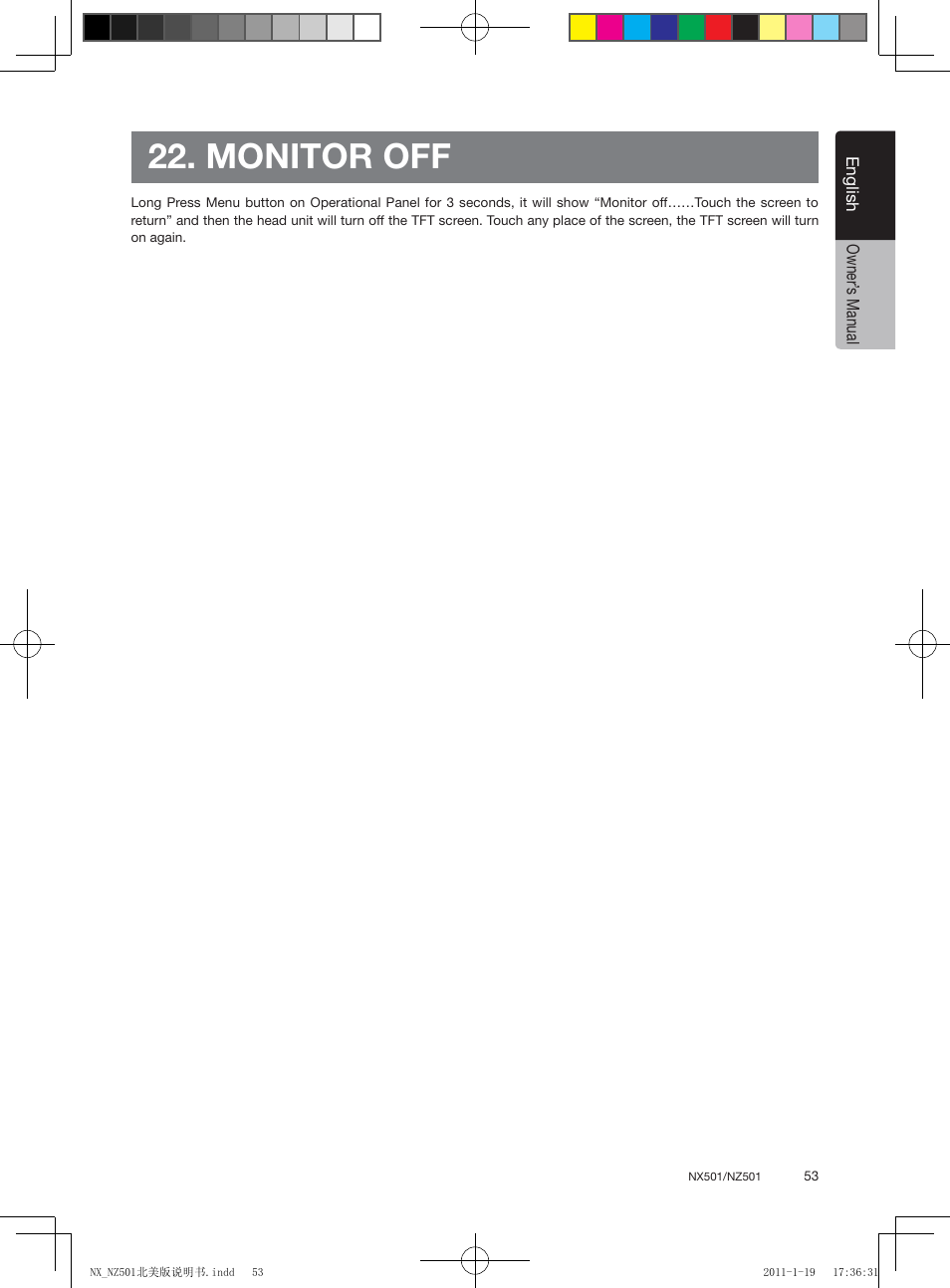 Monitor off | Clarion NX501 User Manual | Page 53 / 159