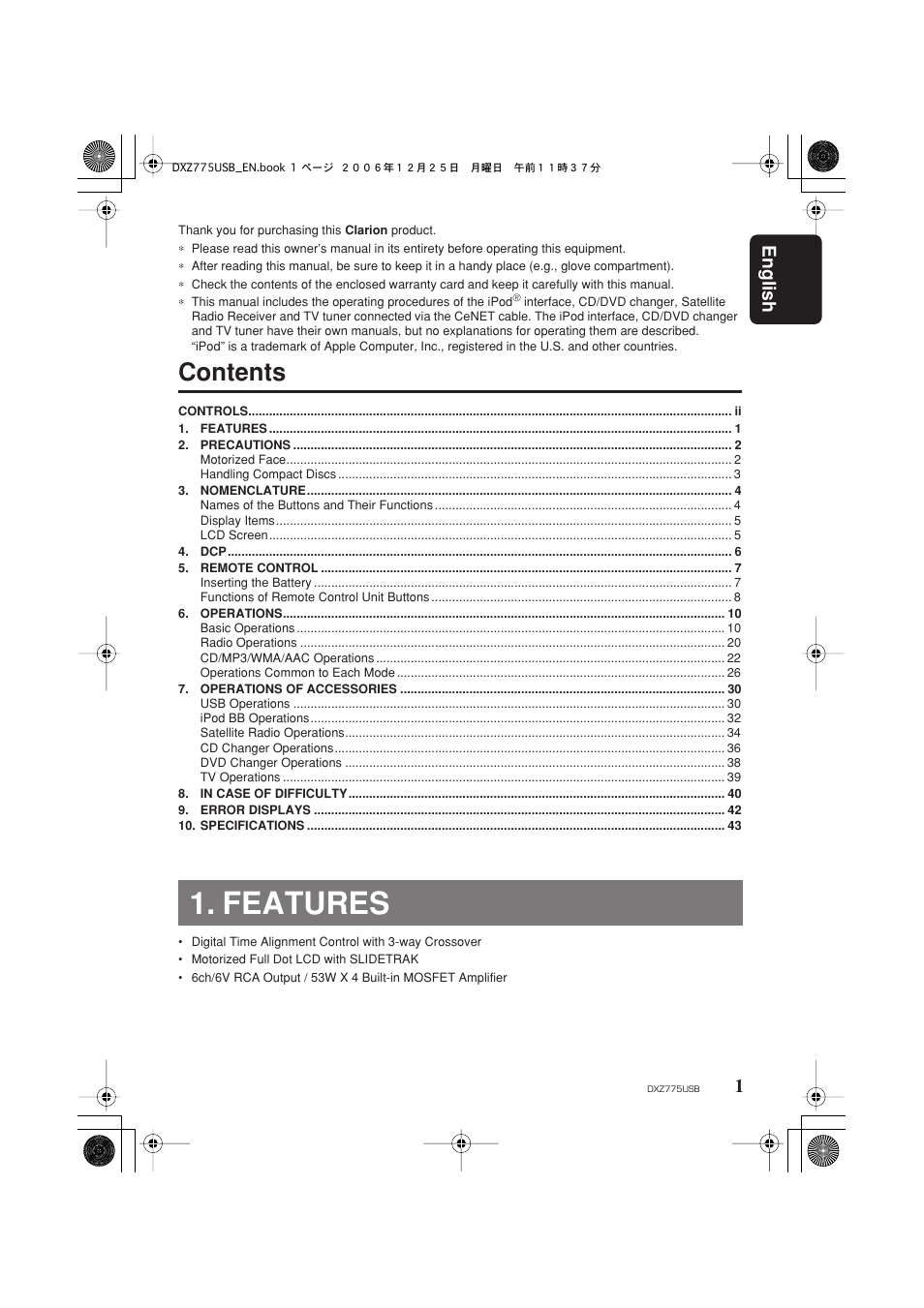 Clarion iDXZ775USB User Manual | Page 3 / 46