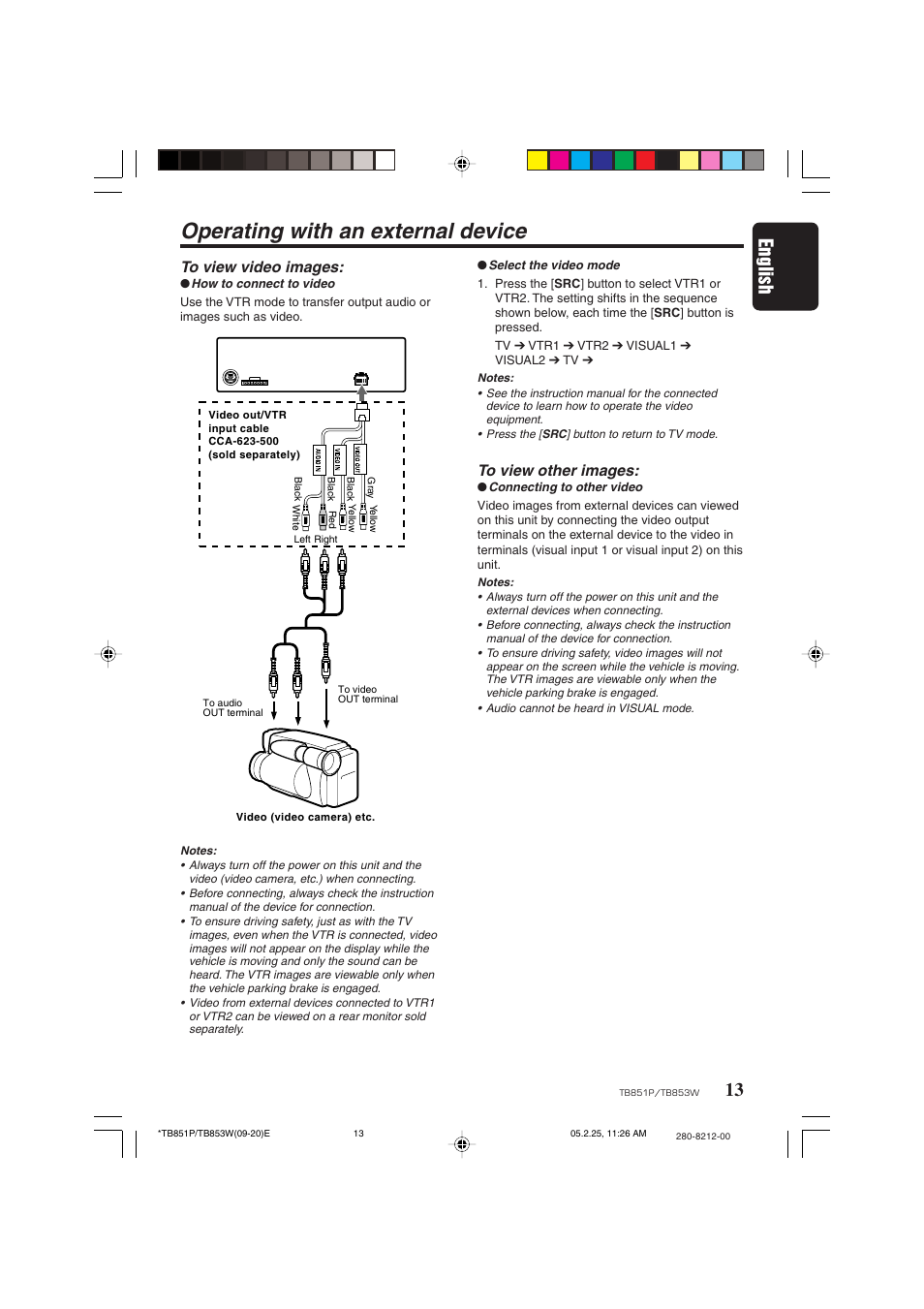 Operating with an external device, 13 english | Clarion TB851P User Manual | Page 11 / 27