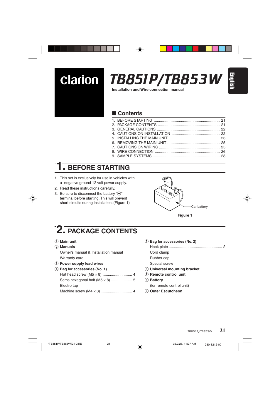 Clarion TB851P User Manual | Page 19 / 27