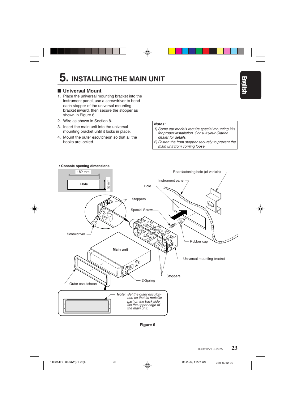 Installing the main unit, 23 english | Clarion TB851P User Manual | Page 21 / 27